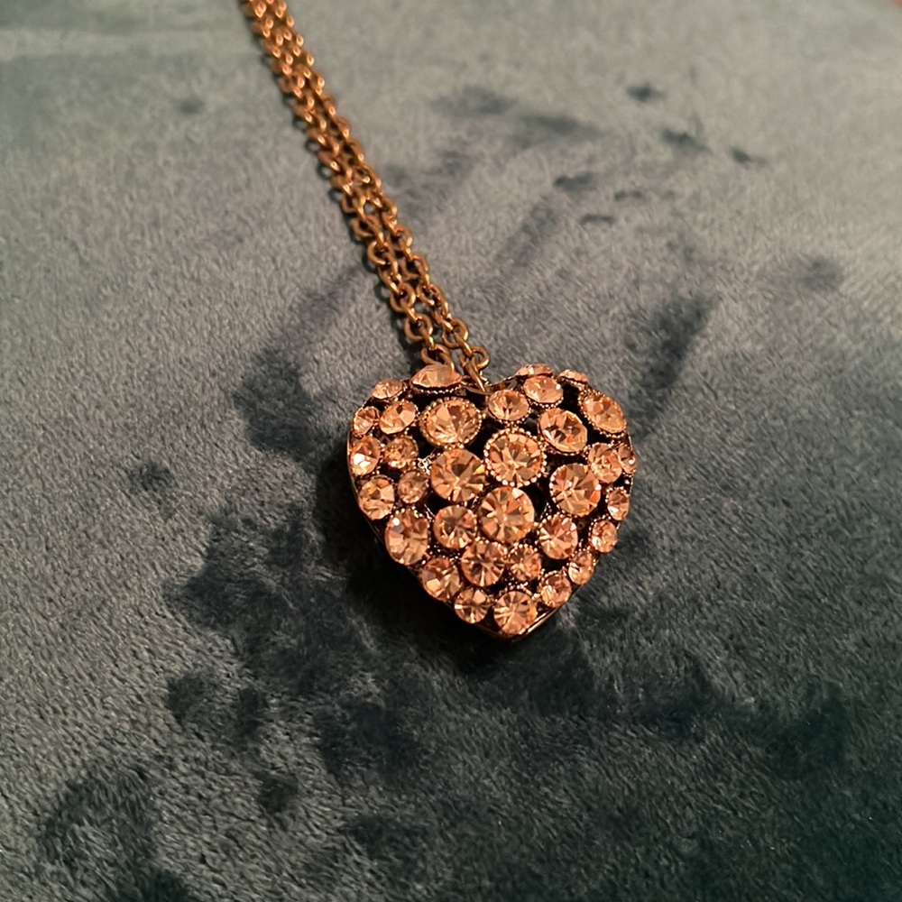 Champagne Colored Rhinestone Heart Pendant Long Chain - Picture 6 of 6